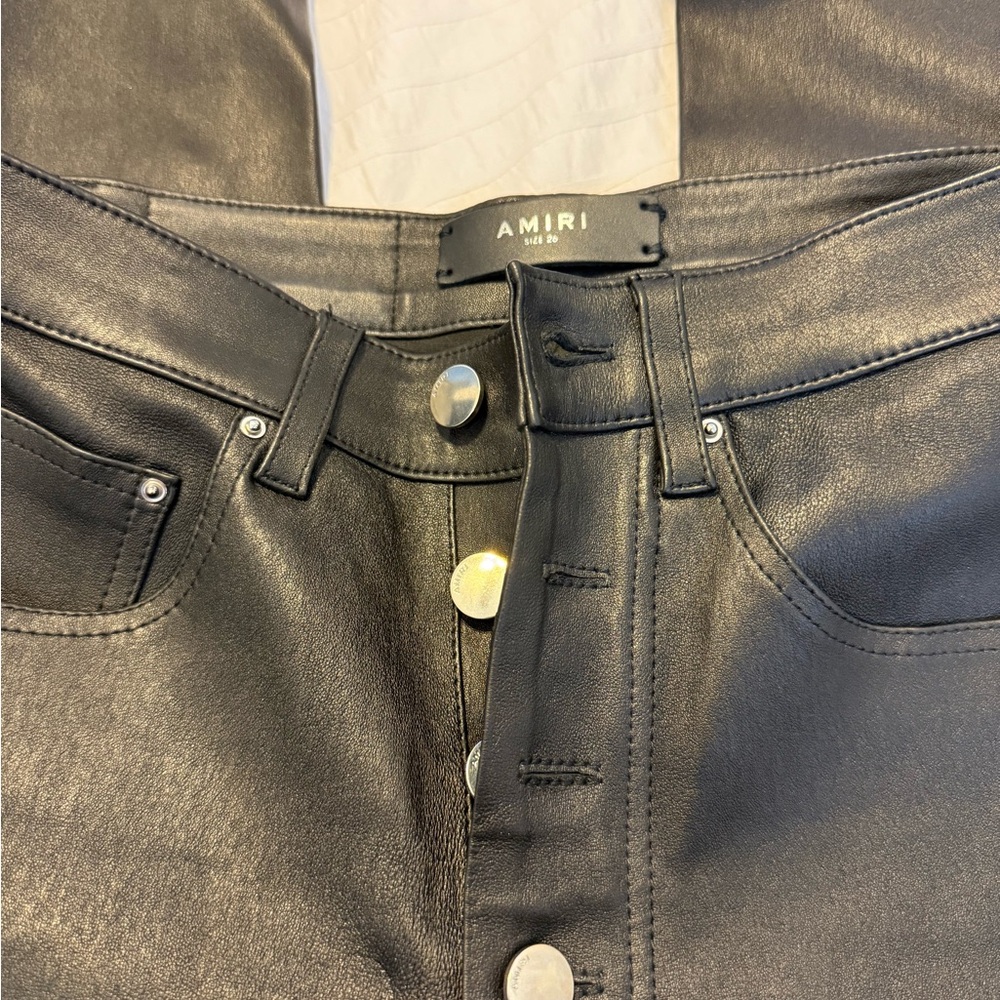AMIRI Black Leather Trousers with Silver Accents